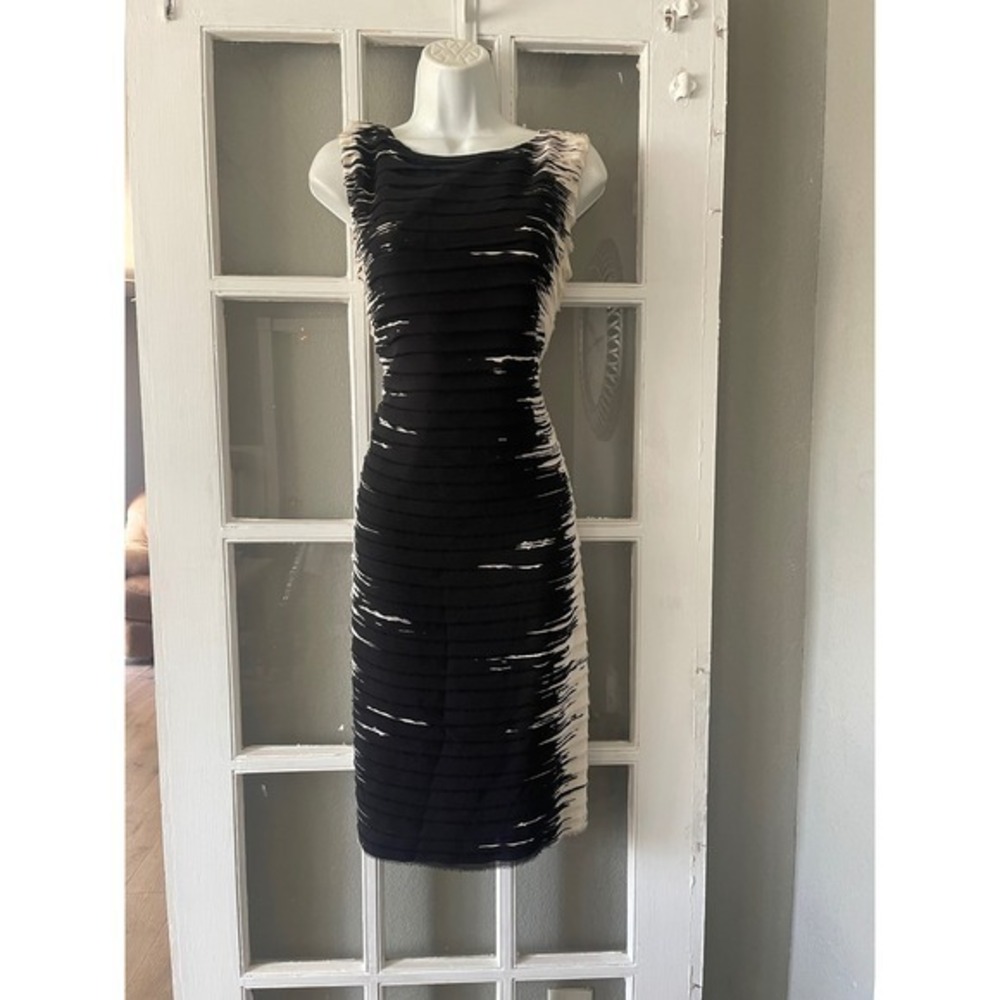 Lafayette 148 New York Black Cream Silk Tiered Dress
